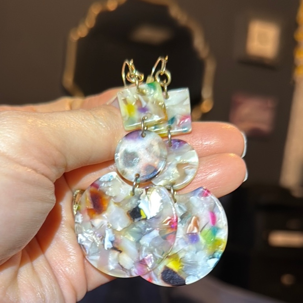 Abstract Multicolor Dangle Earrings - Picture 3 of 3
